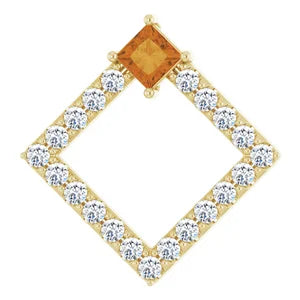 Dahlia Square Citrine & Diamond Pendant