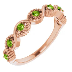 Hibiscus Peridot Rope Stackable Ring