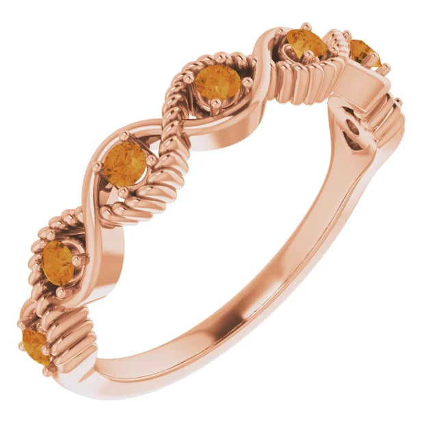 Hibiscus Citrine Rope Stackable Ring