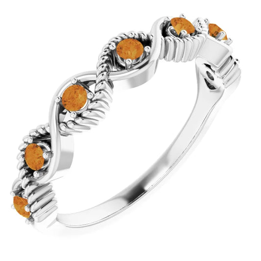 Hibiscus Citrine Rope Stackable Ring
