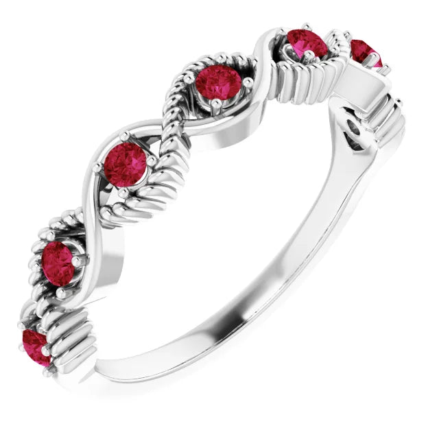 Hibiscus Ruby Rope Stackable Ring