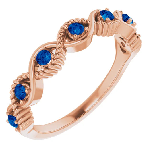 Hibiscus Blue Sapphire Rope Stackable Ring