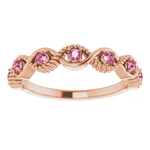Hibiscus Pink Tourmaline Rope Stackable Ring