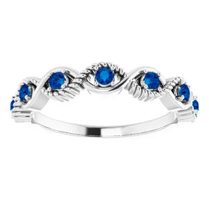 Hibiscus Blue Sapphire Rope Stackable Ring