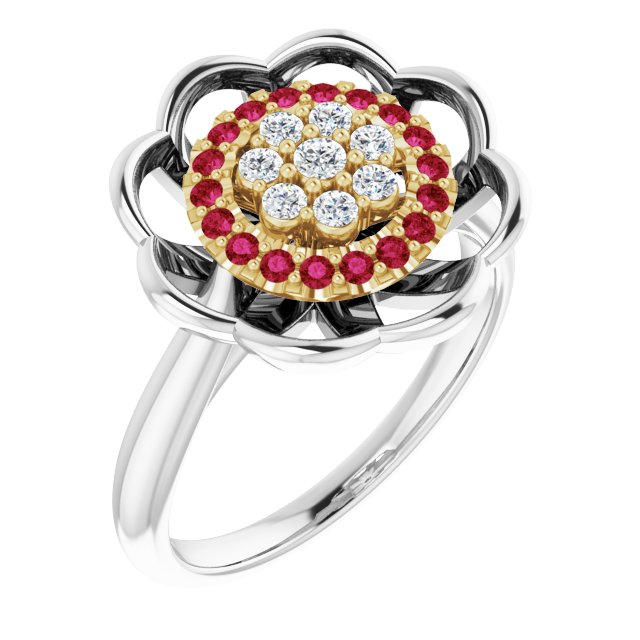 Daisy Diamond & Ruby Flower Ring