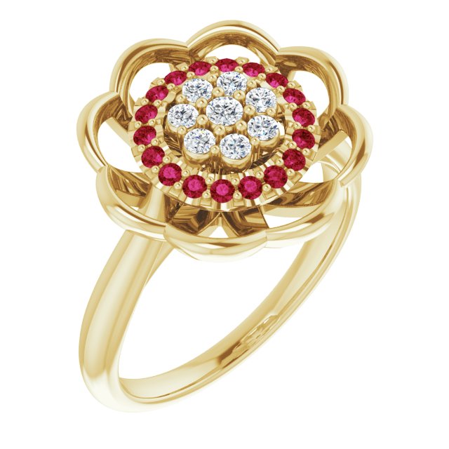 Daisy Diamond & Ruby Flower Ring