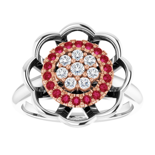 Daisy Diamond & Ruby Flower Ring
