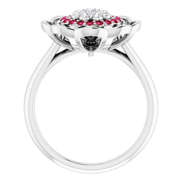 Daisy Diamond & Ruby Flower Ring