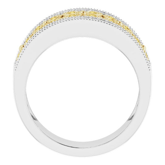 Daisy Yellow & White Diamond Floral Wide Band