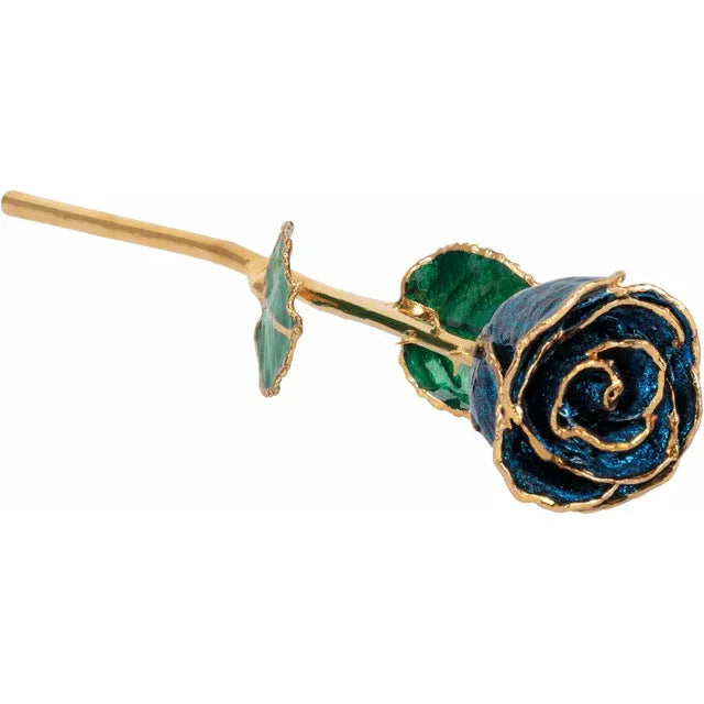 Lacquered Sparkle Blue Rose with Gold Trim