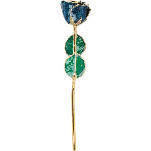 Lacquered Sparkle Blue Rose with Gold Trim