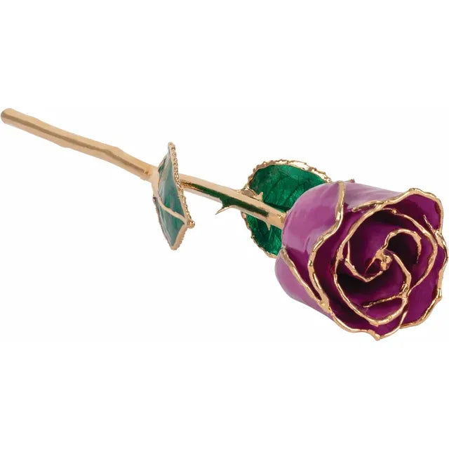 Lacquered Amethyst Rose with Gold Trim