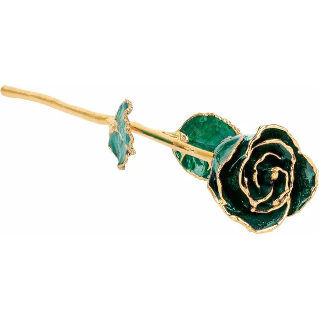 Lacquered Sparkle Emerald Rose with Gold Trim