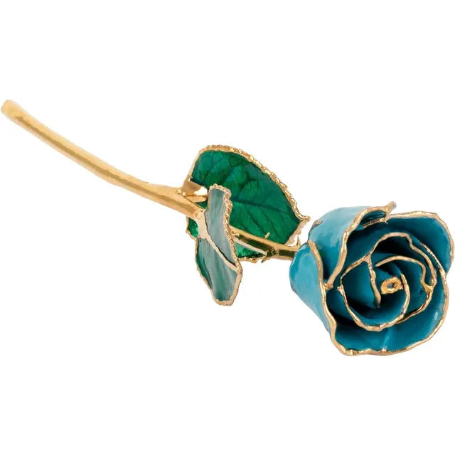 Lacquered Aquamarine Rose with Gold Trim