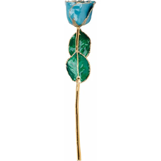 Lacquered Aquamarine Rose with Gold Trim