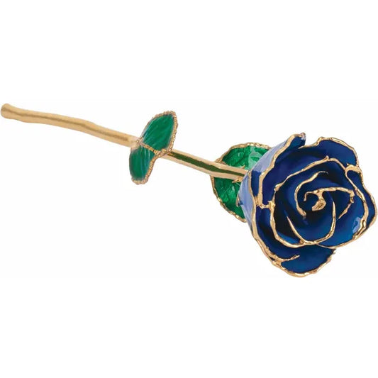 Lacquered Blue Sapphire Rose with Gold Trim