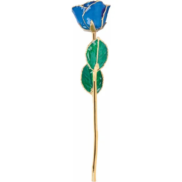 Lacquered Blue Sapphire Rose with Gold Trim