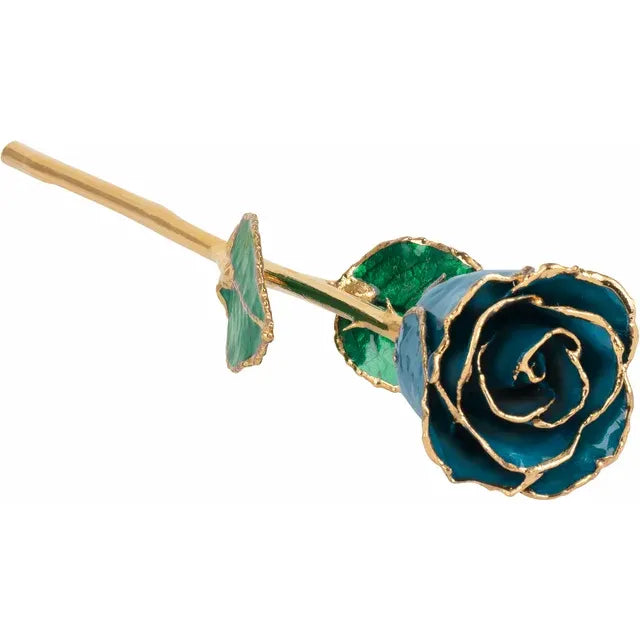 Lacquered Blue Zircon Rose with Gold Trim