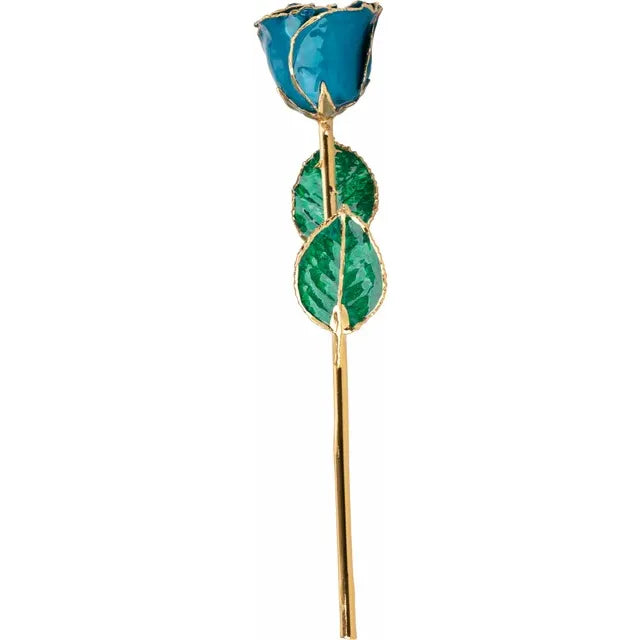 Lacquered Blue Zircon Rose with Gold Trim
