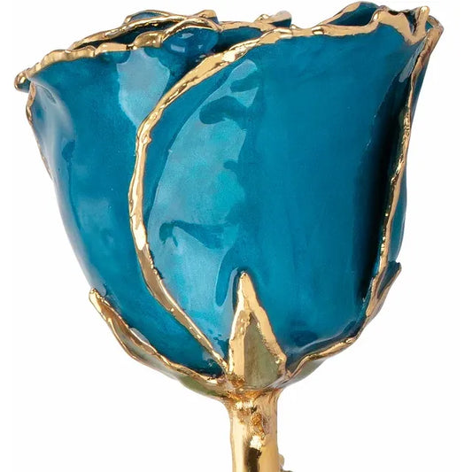 Lacquered Blue Zircon Rose with Gold Trim