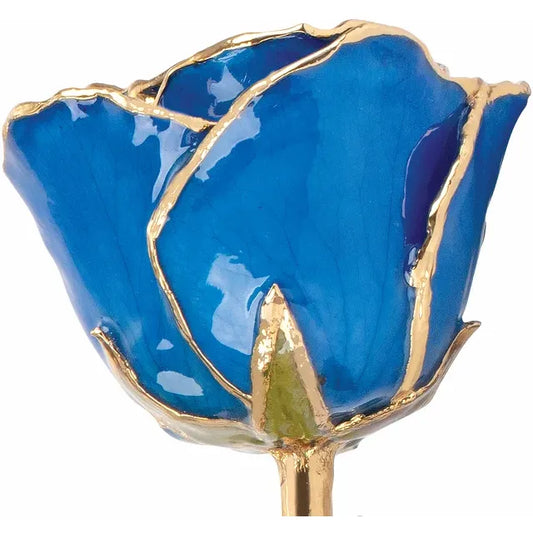 Lacquered Blue Sapphire Rose with Gold Trim