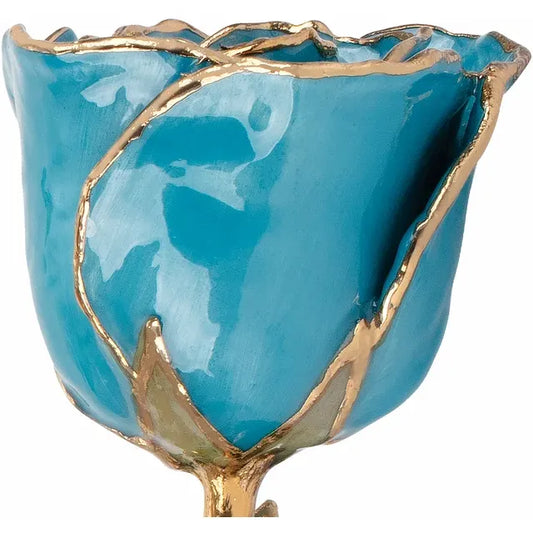 Lacquered Aquamarine Rose with Gold Trim