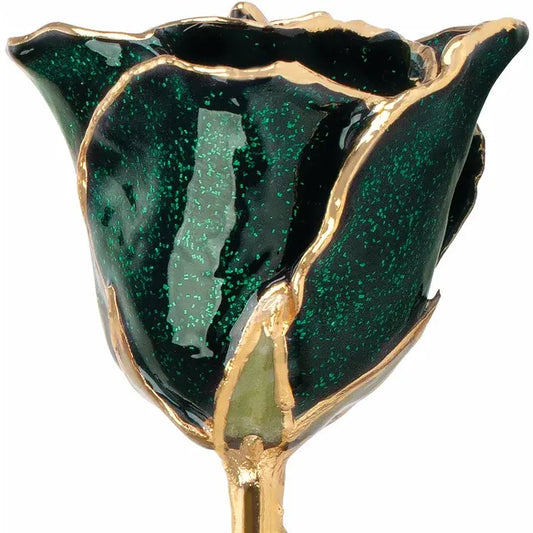 Lacquered Sparkle Emerald Rose with Gold Trim