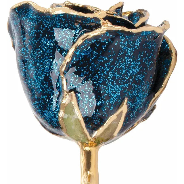 Lacquered Sparkle Blue Rose with Gold Trim