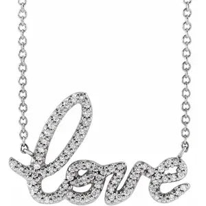 Peony Diamond Cursive Love Necklace