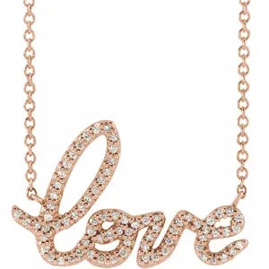 Peony Diamond Cursive Love Necklace