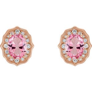 Iris Pink Topaz & Diamond Halo Style Earrings