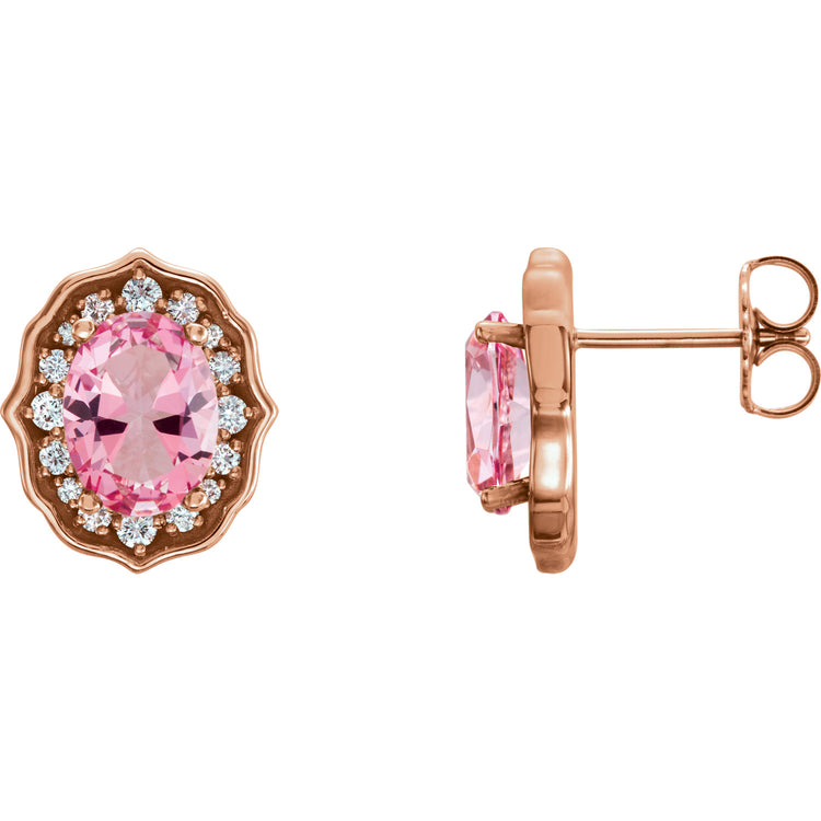 Iris Pink Topaz & Diamond Halo Style Earrings