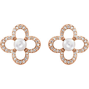 Clover Freshwater Pearl & Diamond Earrings