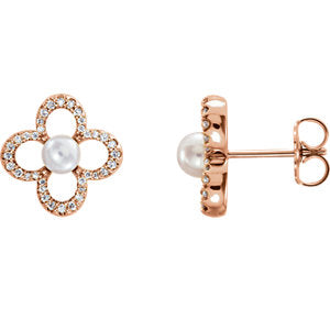 Clover Freshwater Pearl & Diamond Earrings