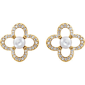 Clover Freshwater Pearl & Diamond Earrings