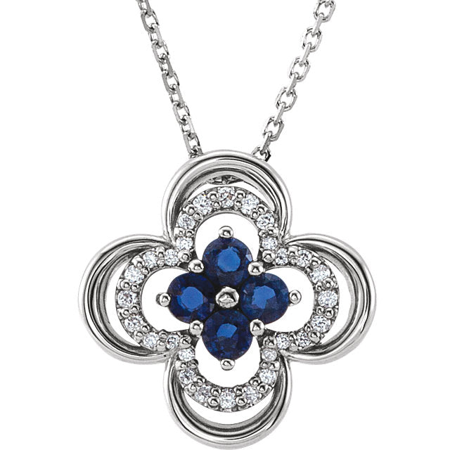 Clover Blue Sapphire and Diamond Necklace