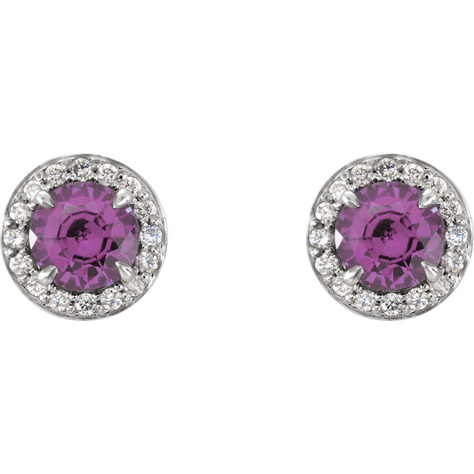 Hydrangea Amethyst & Diamond Halo Style Earrings