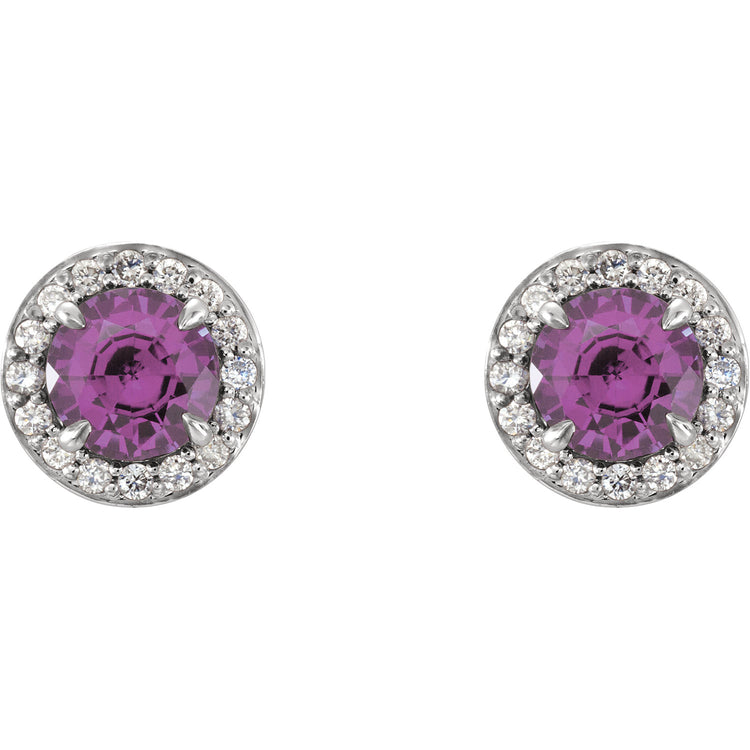 Hydrangea Amethyst & Diamond Halo Style Earrings