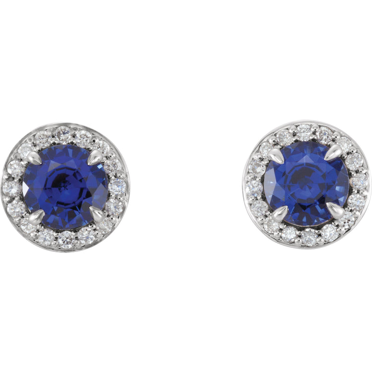 Hydrangea Blue Sapphire & Diamond Halo Style Earrings