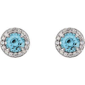 Hydrangea Blue Zircon & Diamond Halo Style Earrings