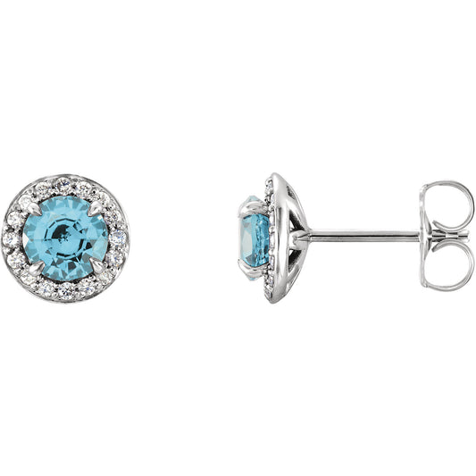 Hydrangea Blue Zircon & Diamond Halo Style Earrings