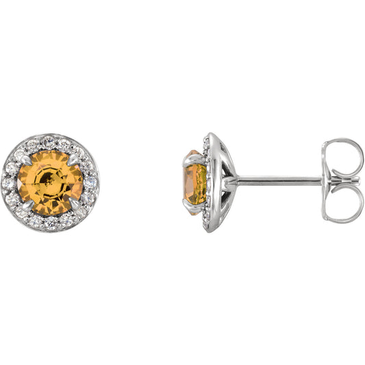 Hydrangea Citrine & Diamond Halo Style Earrings