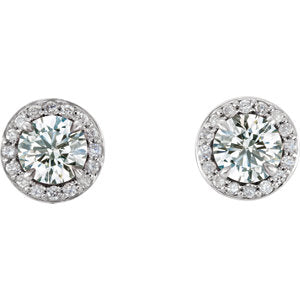 Hydrangea White Sapphire & Diamond Halo Style Earrings