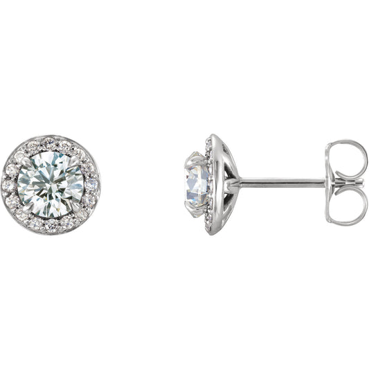 Hydrangea White Sapphire & Diamond Halo Style Earrings