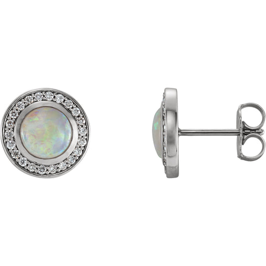 Opal & Diamond Halo Style Earrings