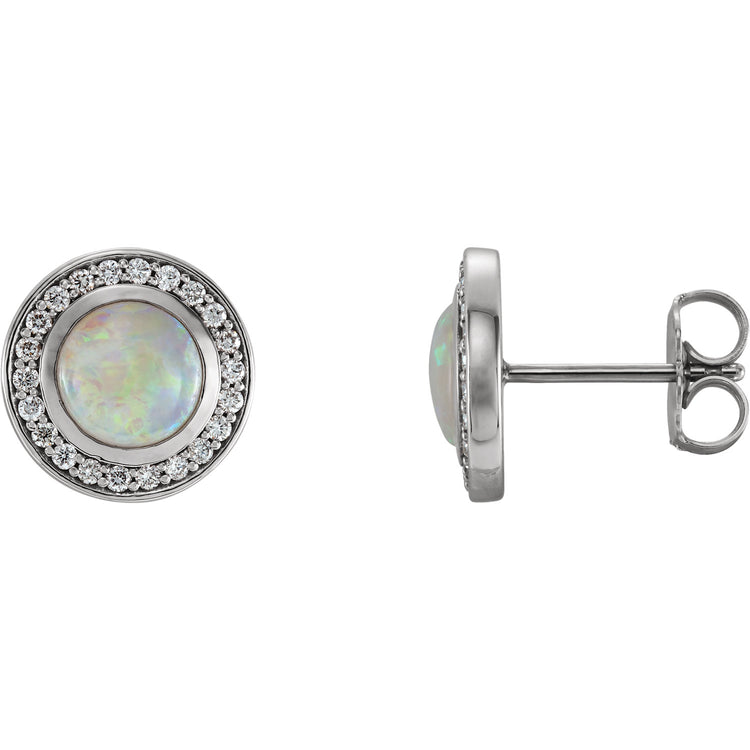 Hydrangea Opal & Diamond Halo Style Earrings