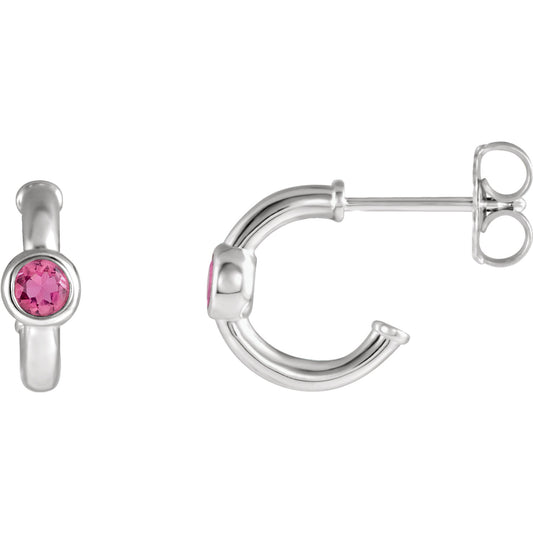 Poppy Pink Tourmaline J Hoop Earrings