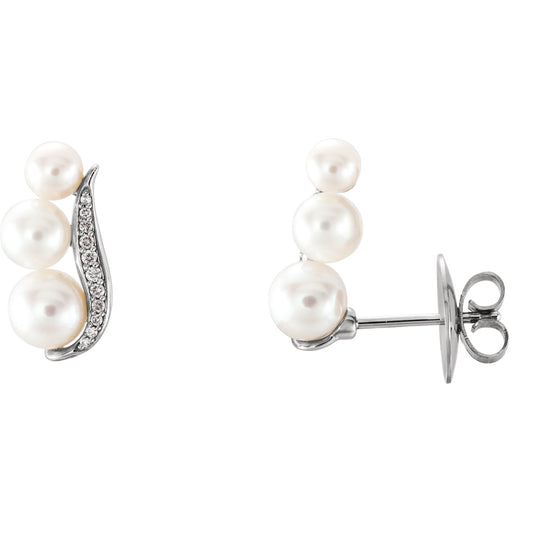 Passionflower Pearl & Diamond Climber Earrings