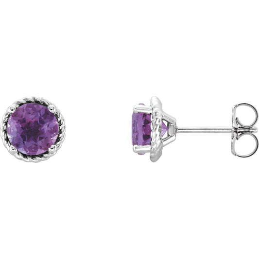 Hibiscus Amethyst Rope Stud Earrings