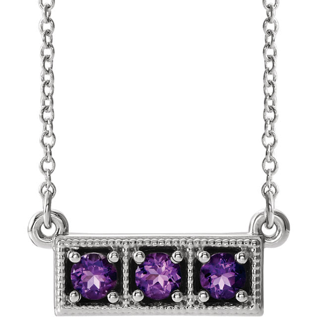 Amethyst Three Stone White Gold Necklace